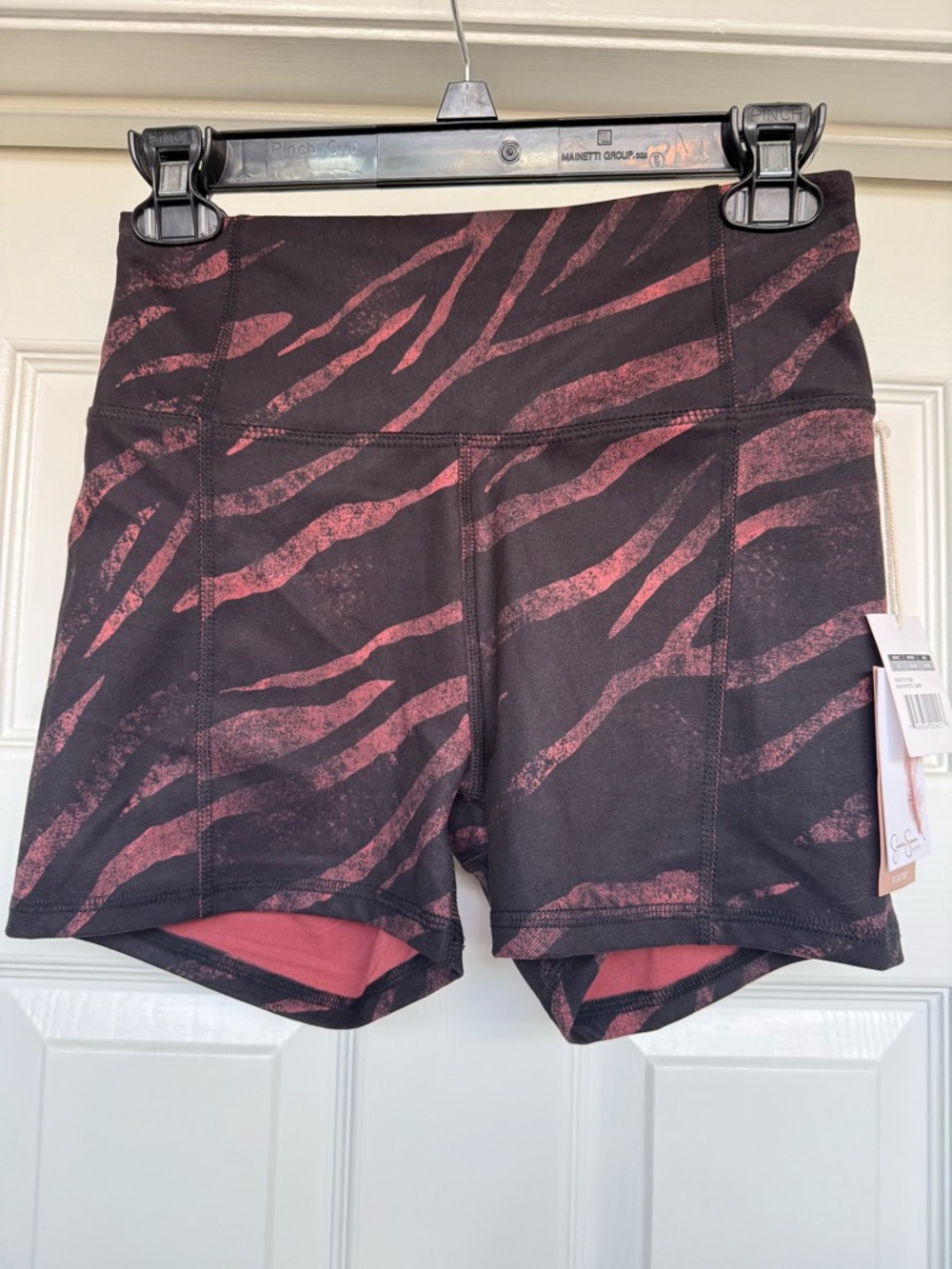 Jessica Simpson Black with Pink / Red Zebra-Print High-Rise Athletic Shorts
